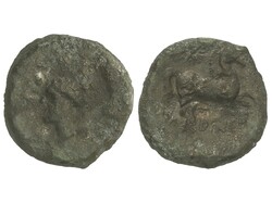 Litra. 275-250 a.C. LARINUM. FRENTANI. Anv.: Cabeza de Atenea con ...