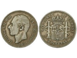 5 Pesetas. 1885 (*18-81). M.S.-M. 23,70 grs. Duro sevillano. MBC-.