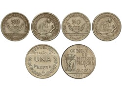 Lote 3 monedas 50 Céntimos (2) y 1 Peseta. 1937. CONSEJO DE ...