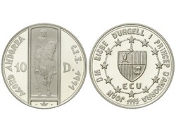 10 Diners. 1991. 31,45 grs. AR. Acuerdo de Andorra con la CEE. KM-105 ...