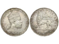 1 Birr. 1889-A. MENELIK II. 27,97 grs. AR. (Golpecitos). KM-19. MBC.