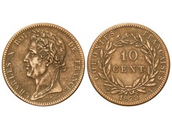 10 Centimes. 1829. CHARLES X. 20,21 grs. AE. KM-11.1. MBC+.