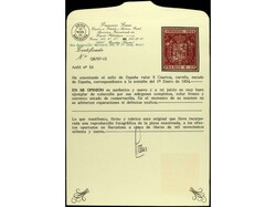 ESPAÑA. 6 cuartos carmín. Cert. GRAUS. PRECIOSO. RARO. Ed.24. Cat. ...