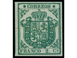 ESPAÑA. 2 cuartos verde procedente de las hojas muestra (raya de ...