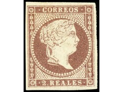 ESPAÑA. 2 reales violeta. MUY BONITO. Ed.42. Cat. 90€