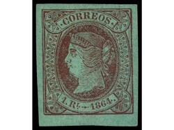 ESPAÑA. 1 real castaño. Borde inferior de hoja y amplios márgenes. ...