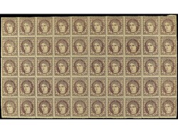 ESPAÑA. 1 mils. castaño s. anteado. Bloque de 50, centrajes de la ...