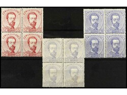 ESPAÑA. CONJUNTO de sellos en bloques de cuatro. Ed.118, 121A, 122