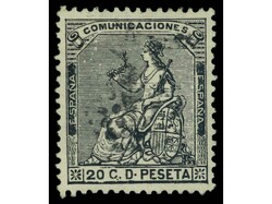 ESPAÑA. 20 cts. negro. LUJO. RARO. Ed.134