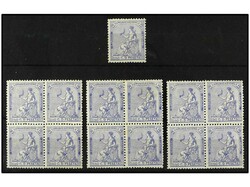 ESPAÑA. 50 cts. azul. Conjunto de 12 sellos, tres bloques de cuatro ...