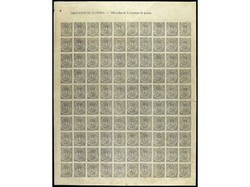 ESPAÑA. 5 c. negro SIN DENTAR. Hoja de 100 sellos. Algún pliegue o ...