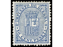 ESPAÑA. 10 cts. azul. Centrado de LUJO. Goma no original. Ed.142