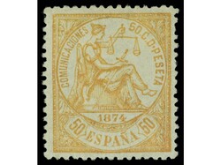 ESPAÑA. 50 cts. amarillo. Centrado perfecto. LUJO. MUY RARO. Ed.149