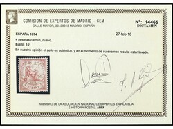 ESPAÑA. 4 pts. carmín. Precioso sello pese a estar tratado para ...