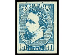 ESPAÑA. 1 real azul. Precioso sello por su color intenso y ...