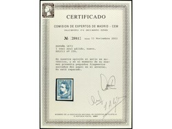 ESPAÑA. 1 real azul. Precioso sello por su color intenso y ...