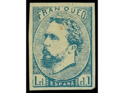 ESPAÑA. 1 real azul pálido. Cert. CEM. PRECIOSO. RARO. Ed.156A