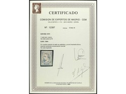 ESPAÑA. 1 real azul pálido. Cert. CEM. PRECIOSO. RARO. Ed.156A