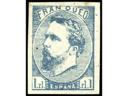 ESPAÑA. 1 real azul. Bonito sello por su buen color pese a tener ...