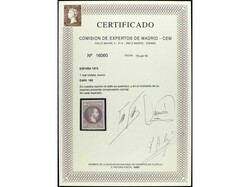 ESPAÑA. 1 real violeta. Precioso sello por su color y amplios ...