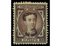 ESPAÑA. 25 cts. castaño. PRECIOSO. RARO. Ed.177