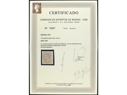 ESPAÑA. 10 pts. sepia oliva. Muy bien centrado. Cert. CEM. PRECIOSO. ...