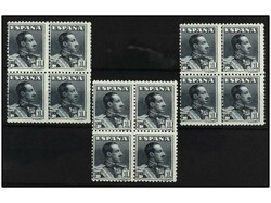 ESPAÑA. 1 pta. pizarra intenso. Raro color. Tres bloques de cuatro ...