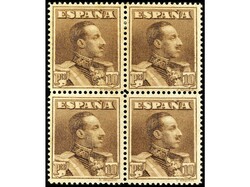 ESPAÑA. 10 pts. castaño. Bloque de cuatro, dentado de iniciativa ...