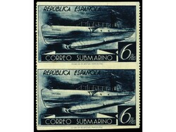 ESPAÑA. 6 pts. azul en pareja vertical SIN DENTADO HORIZONTAL. MUY ...