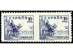 ESPAÑA. 10 pts. azul en pareja horizontal SIN DENTAR POR EN MEDIO. ...