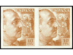 ESPAÑA. 10 cts. castaño anaranjado en pareja horizontal SIN DENTAR. ...