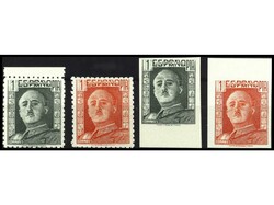 ESPAÑA. 1 pta. rojo y verde dentados y SIN DENTAR (4 valores). ...