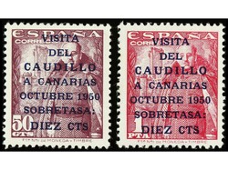 ESPAÑA. CANARIAS CORREO I TIRADA. 2 valores. Imperceptible señal de ...