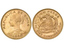 100 Pesos. 1958. SANTIAGO. 20,31 grs. AU (900). Fr-54; KM-175. EBC+.