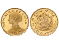 100 Pesos. 1960. SANTIAGO. 20,29 grs. AU (900). Fr-54; KM-175. SC-.