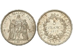 5 Francs. 1873-A. III REPÚBLICA. 24,98 grs. AR. Hércules. ...