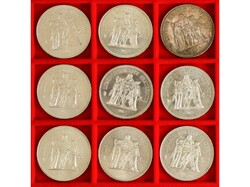Lote 9 monedas 50 Francs. 1976 a 1979. AR. Grupo Hércules. KM-941. ...