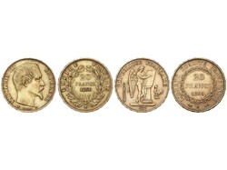 Lote 2 monedas 20 Francos. 1860BB y 1895A. NAPOLEON III y III ...