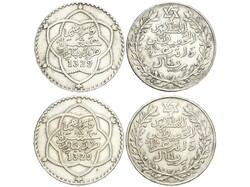 Lote 2 monedas Rial (10 Dirhams). 1329 d.H (1911 d.C). ABD AL-HAFIZ. ...