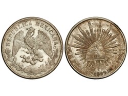 1 Peso. 1899-Go. GUANAJUATO. R.S. 27,11 grs. AR. Pátina y restos de ...