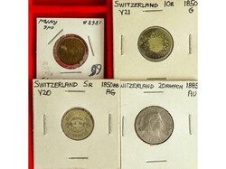 Lote 4 monedas 1, 5, 10 y 20 Rappen. 1850 BB, 1850 BB, 1868 B, 1885. ...