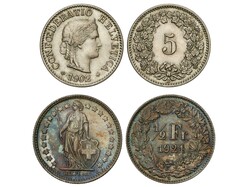 Lote 2 monedas 5 Rappen y 1/2 Franc. 1902 y 1921. AR,Ve. (1/2 Franc ...