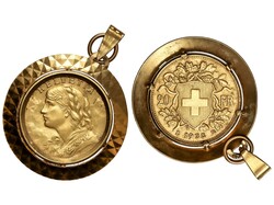 20 Francs. 1935-LB. BERNA. 9,80 grs. AU (900). Helvetia. Engarzada en ...