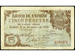5 Pesetas. 21 Noviembre 1936. (Algo sucio). Ed-417. MBC-.