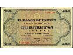 500 Pesetas. 20 Mayo 1938. Catedral de Santiago. (Leves roturas). ...