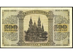500 Pesetas. 20 Mayo 1938. Catedral de Santiago. (Leves roturas). ...