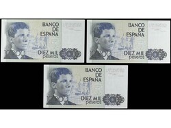 Lote 3 billetes 10.000 Pesetas. 24 Setiembre 1985. Juan Carlos I. Sin ...
