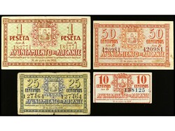 Lote 4 billetes 10 Céntimos, 25 Céntimos, 50 Céntimos y 1 Peseta. ...