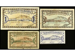 Lote 4 billetes 10 Céntimos, 25 Céntimos, 50 Céntimos y 1 Peseta. ...