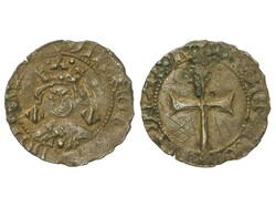 Dobler. ALFONS IV. MALLORCA. Anv.: Busto de frente entre escuditos ...